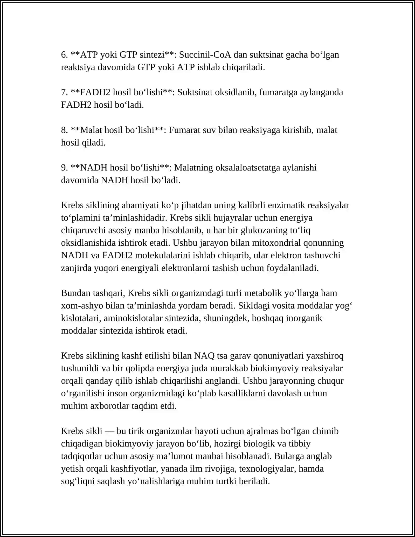 MUSTAQIL ISH Mavzu: KREBS SIKLI VA UNING ENERGETIKASI 4