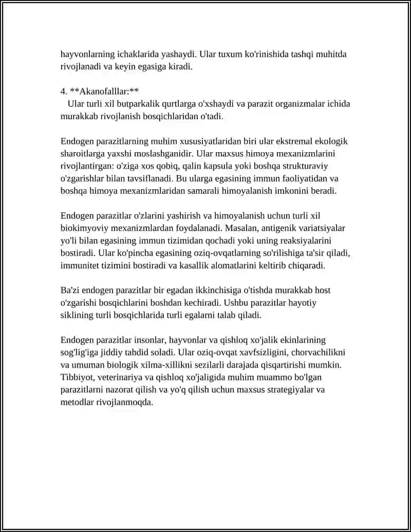 ENDOGEN PARAZITLAR KADALLIKLARI, KLASSIFIKATSIYASI, PAYOGENEZI, LABARATORIYA TASHXISI 4