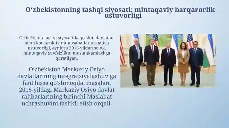 Oʻzbekistonning Markaziy Osiyoda tinchlik va barqarorlikni ta'minlashdagi oʻrni 4