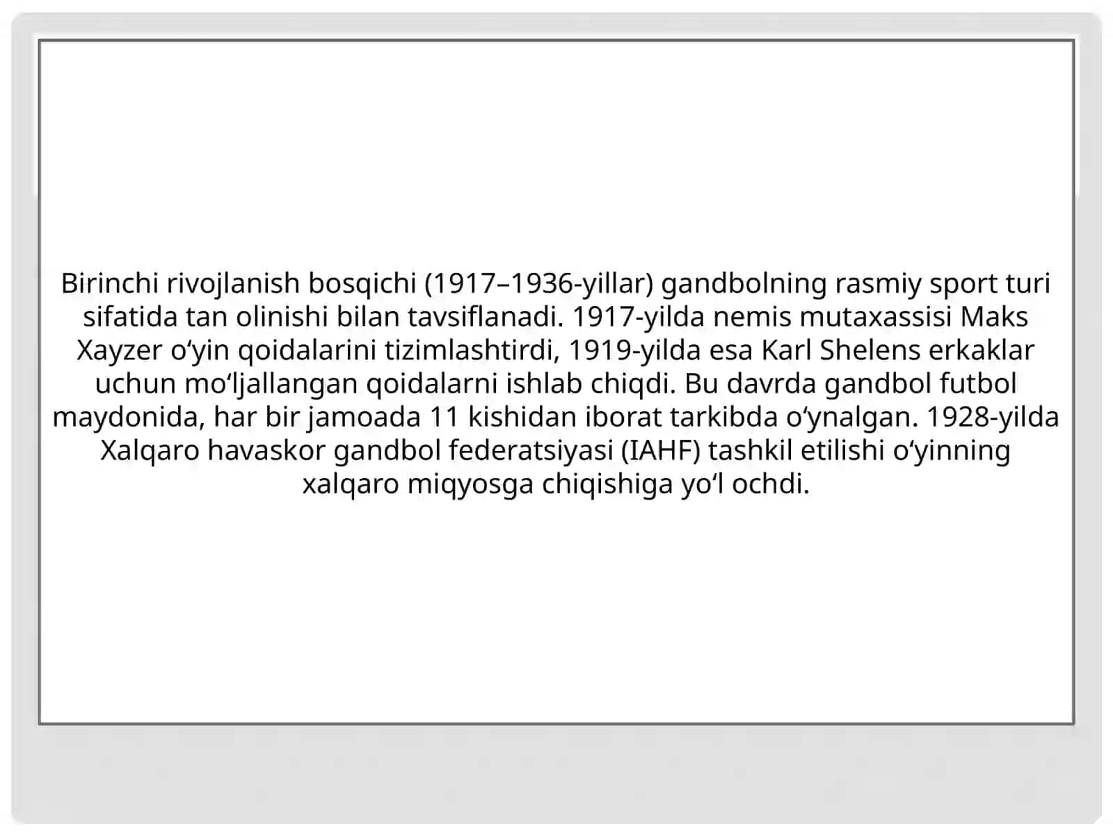 GANDBOLo'yiningrivojlanishtarixivarivojlanishbosqichlari 4