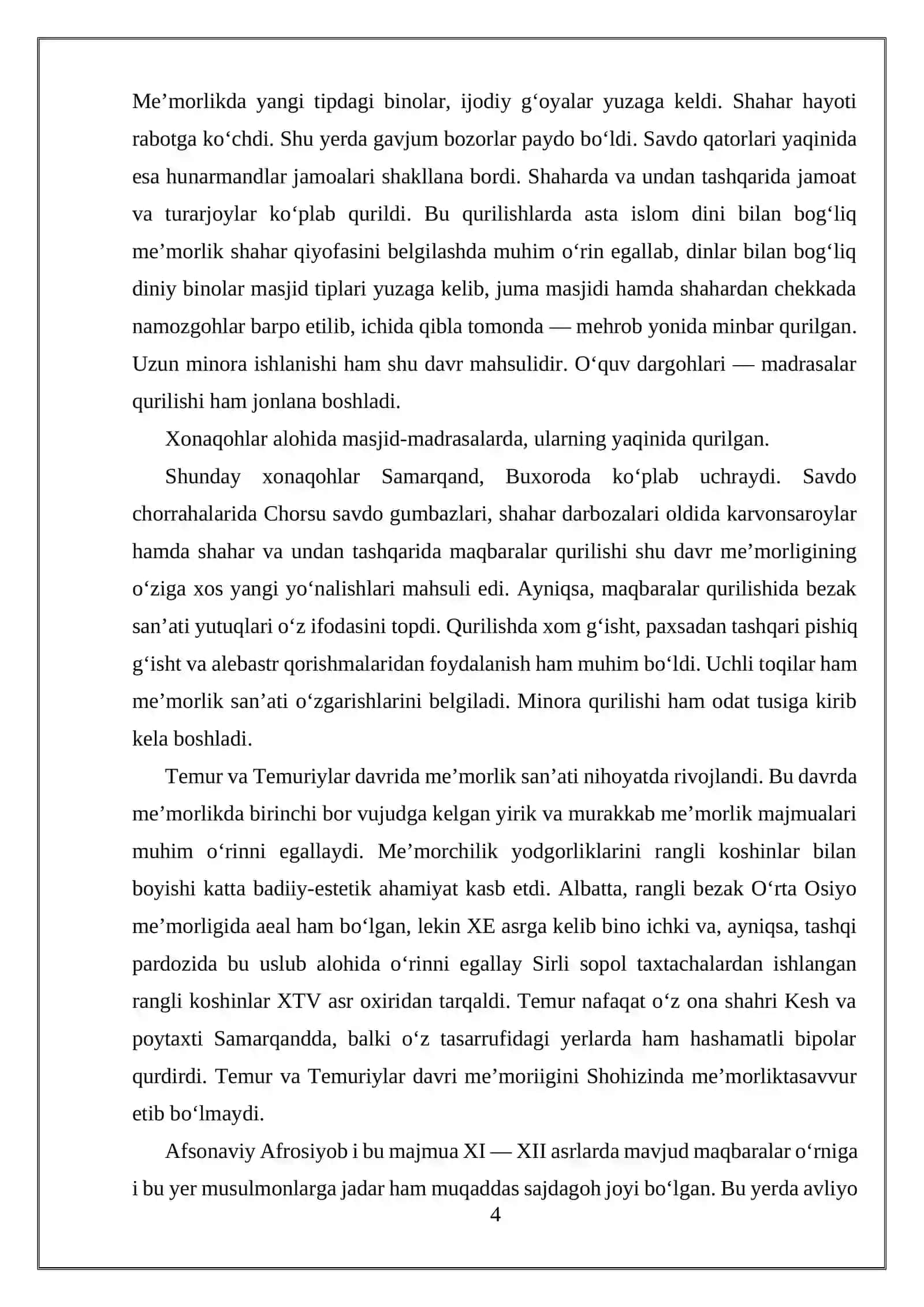 O‘ZBEKISTON ME’MORCHILIGIDA (SAMARQAND SHAXRIDAGI TARIXIY OBIDALAR HAQIDA UMUMIY MA’LUMOT) 4