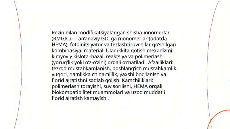 An'anaviy shisha-ionomer sementlar (konvensional GIC) 4