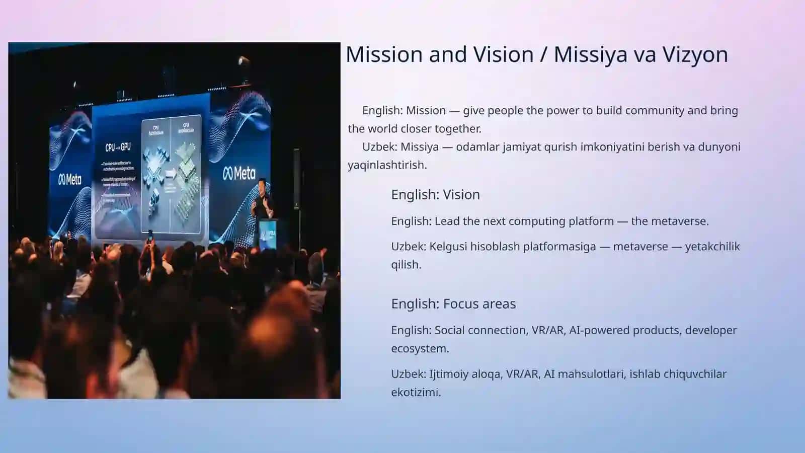 Meta Platforms: History and Current Position Meta Kompaniyasi haqida umumiy ma'lumot va strategik ta 4