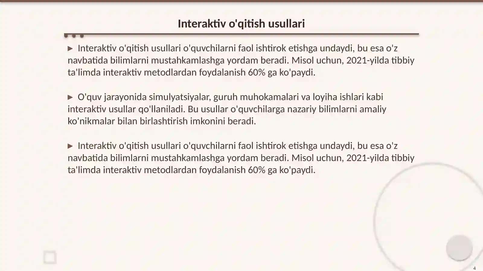 Tibbiy ta'limda zamonaviy pedagogik texnologiyalarning qo 'llanilishi 4