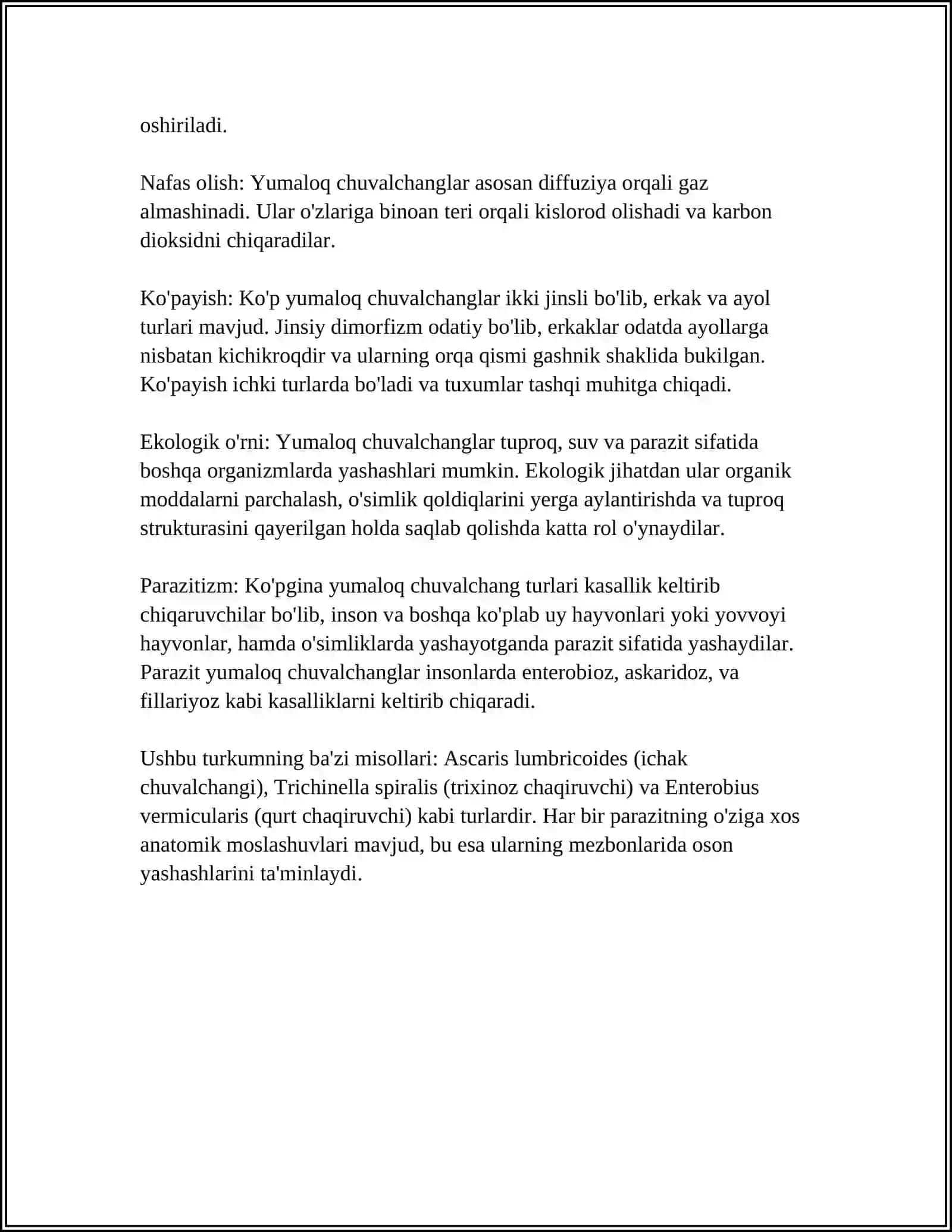 MUSTAQIL ISH Mavzu: YUMALOQ CHUVALCHANGLARNING ASKARIDASI ORTRITSA KELIB CHIQISHI 4