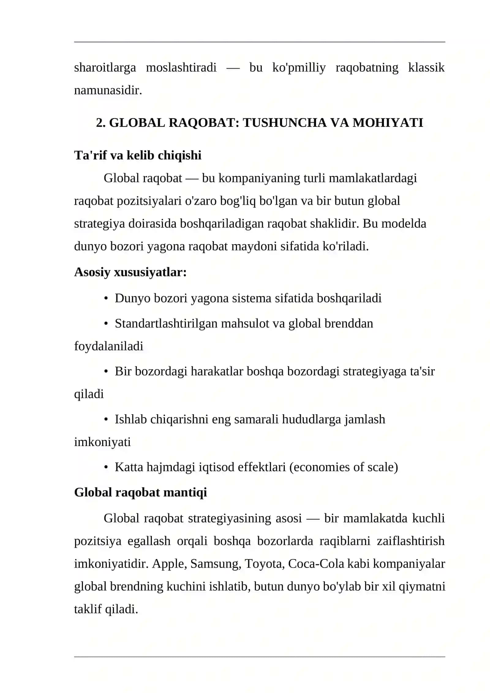 Ko'pmilliy raqobat global raqobatdan nimasi bilan farq qiladi? 4