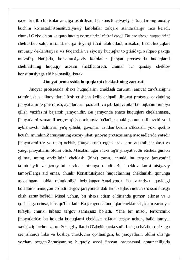 Jinoyat protsessida shaxs huquqlarini cheklash asoslari va chegaralari 4