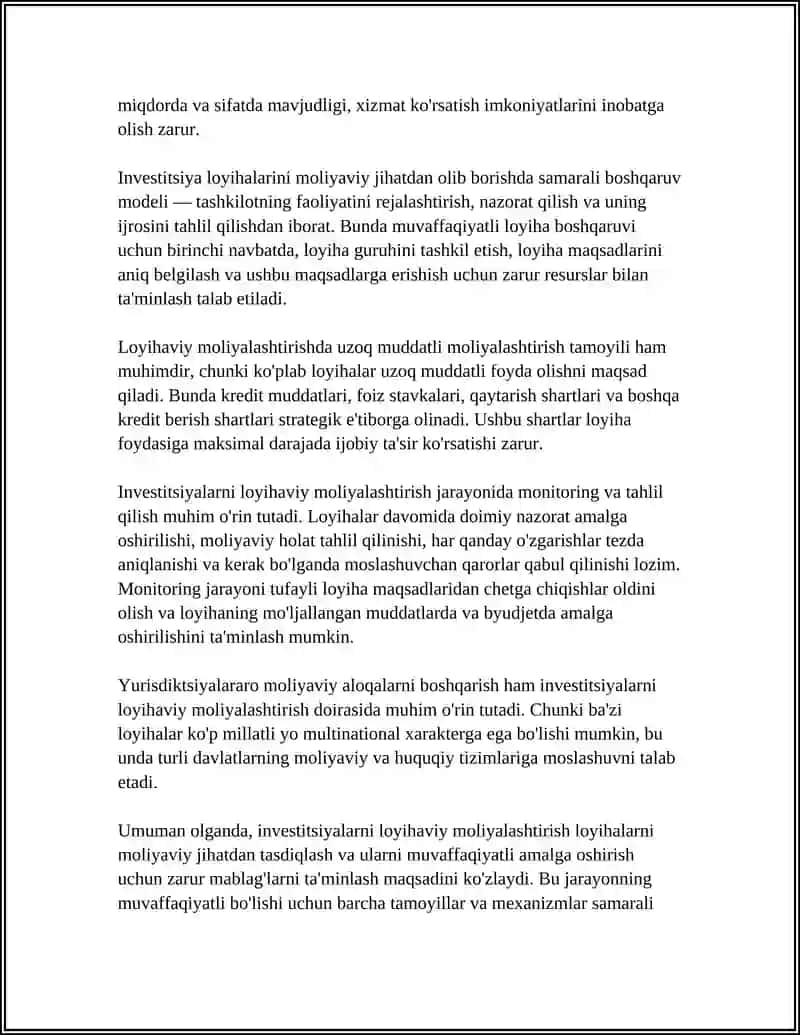 INVESTITSIYALARNI LOYIHAVIY MOLIYALASHTIRISH VA MEXANIZMI 4