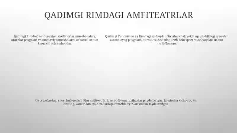 Qadimdi Gretsiya Va Rim Davlatlarida O'Yingohlarni (Stadionlarni) Asosiy Tavsifi 4