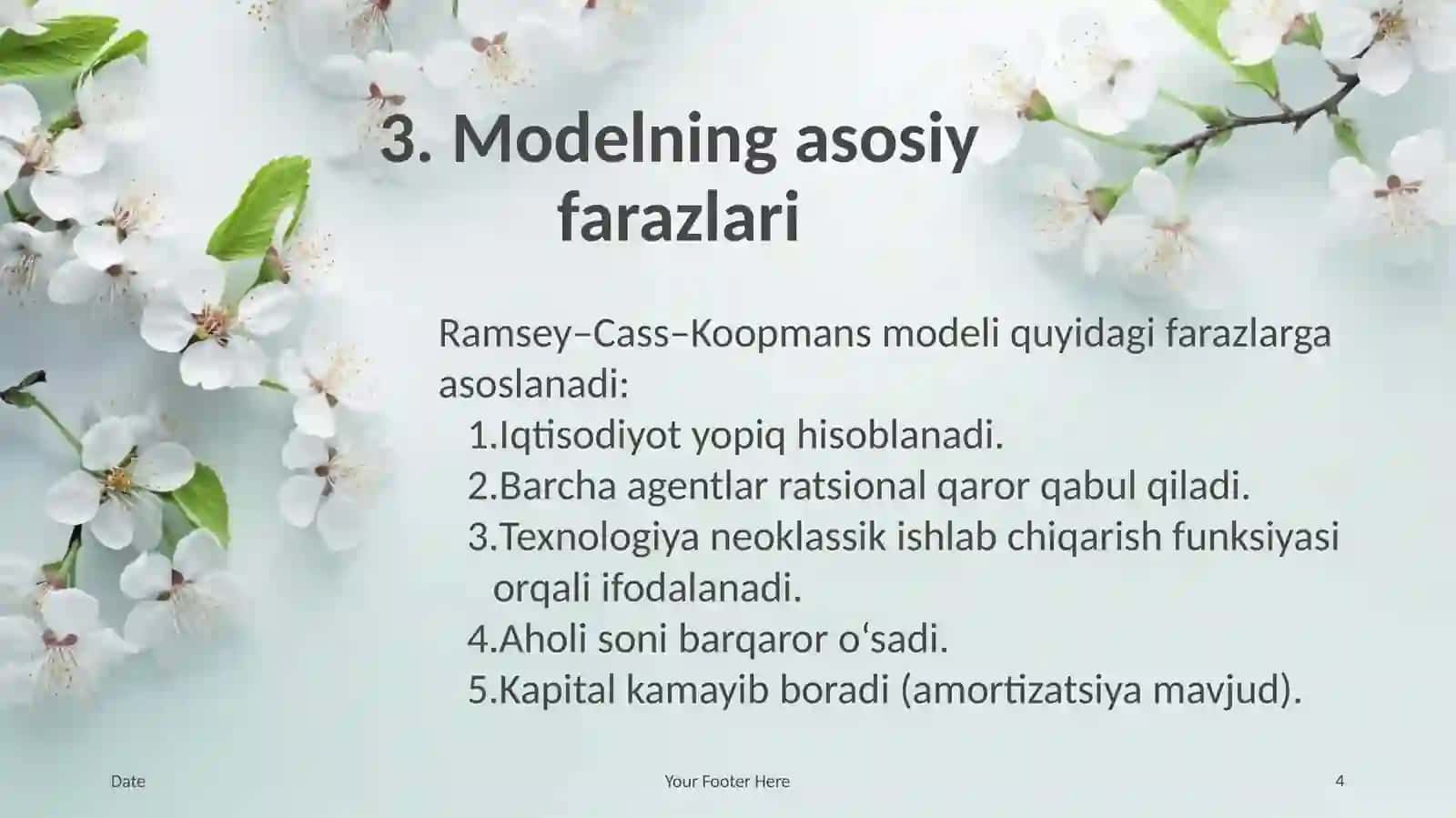 RAMSEY–CASS–KOOPMANS MODELI: ISTE’MOL VA JAMG‘ARMA QARORLARINING OPTIMALLIGI 4