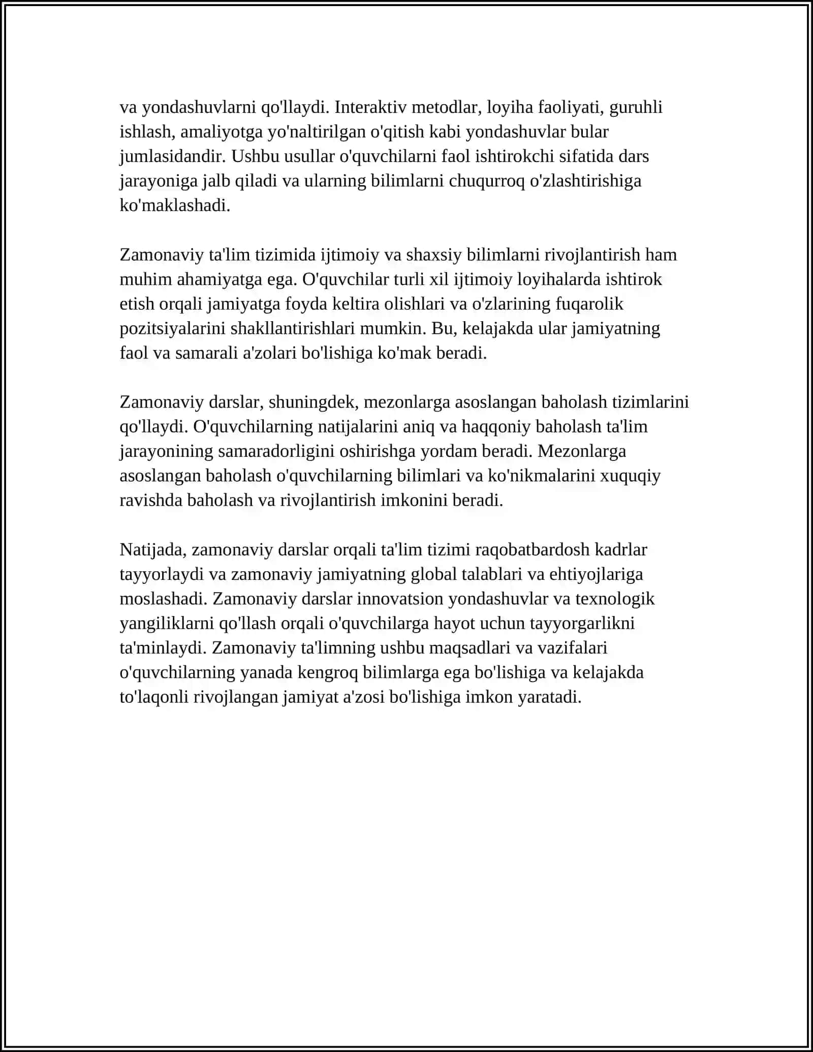 ZAMONAVIY DARS TIPOLOGIYASI VA UNGA QO'YILADIGAN TALABLAR 4