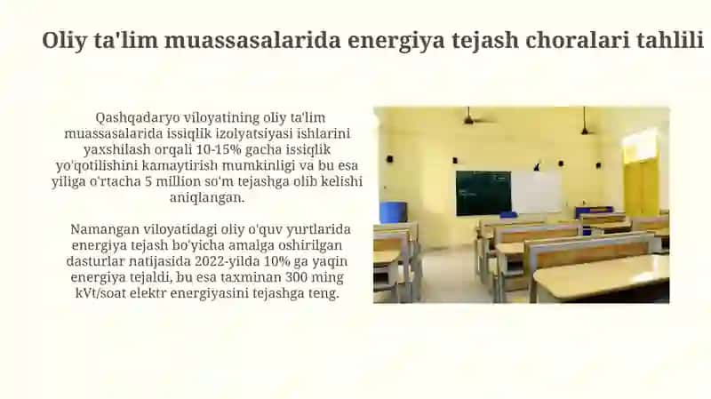 OLIY TA’LIM MUASSASALARIDA ENERGIYA TEJASHNI TA’MINLASHNING CHORA-TADBIRLARI TAXLILI 4