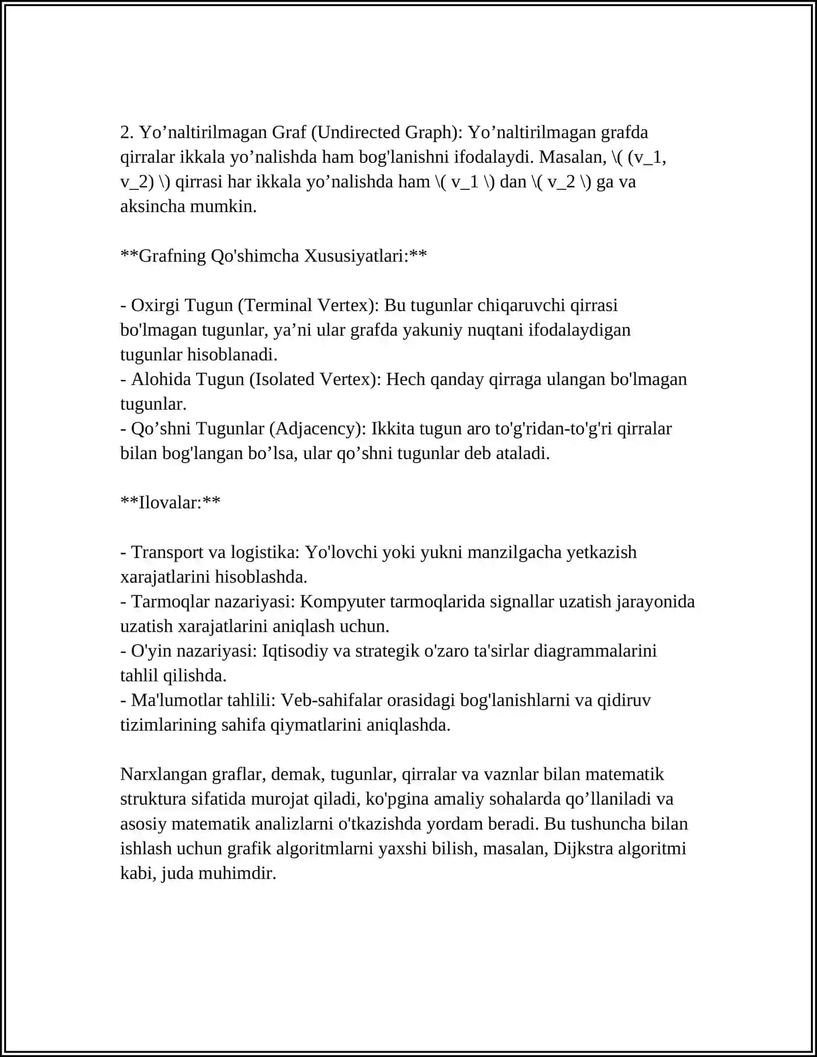 Narxlangan graf va unda arzon marshrutni aniqlash 4