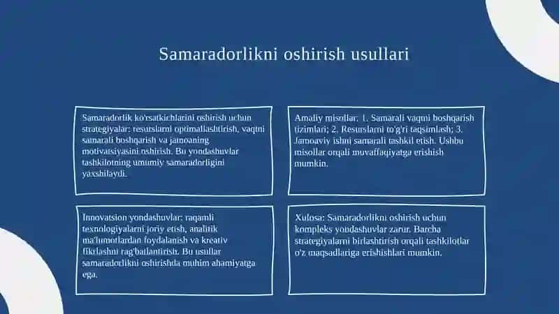 Boshqarish tizimi samaradorligini hisoblash usullari 4