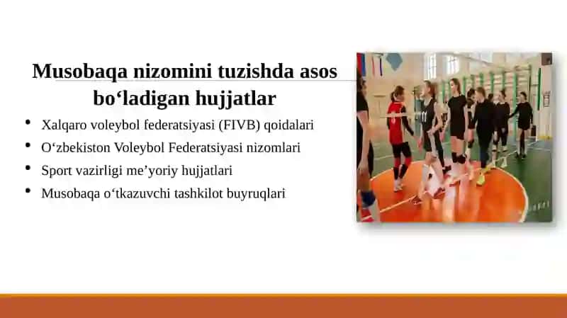 Voleybol musobaqalarida musobaqa nizomini tuzish va hakamlik qilish 4