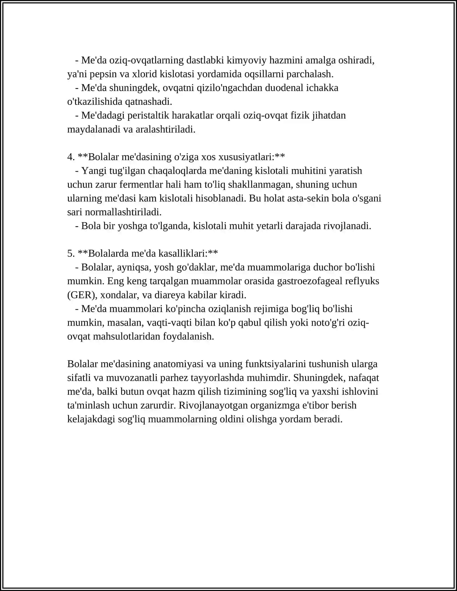 BOLALARDA ME'DA ICHAKLARNI ANATOMO FIZIOLOGIK HUSUSIYATLARI 4