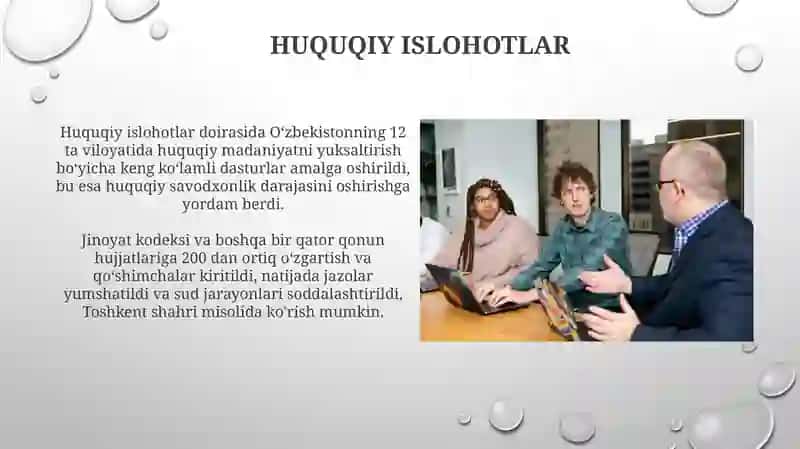 Sh.M.Mirziyoyev rahbarligi ostida amalga oshirilayotgan islohotlar 4
