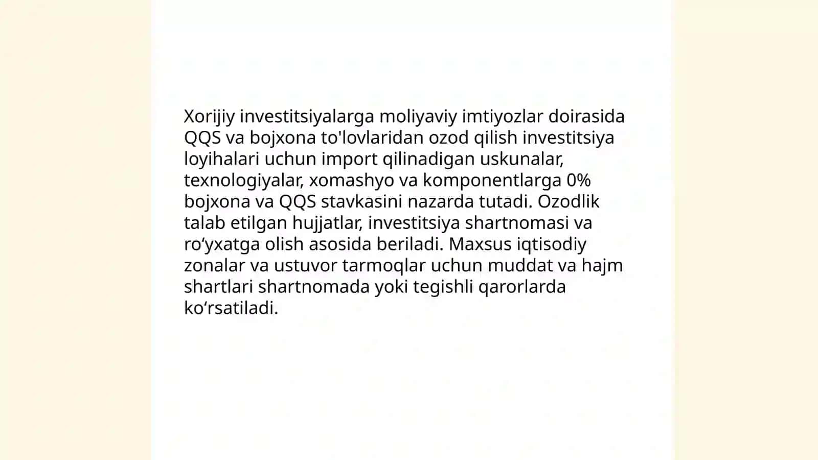 Xorijiy investitsiyalarga moliyaviy imtiyozlar 4