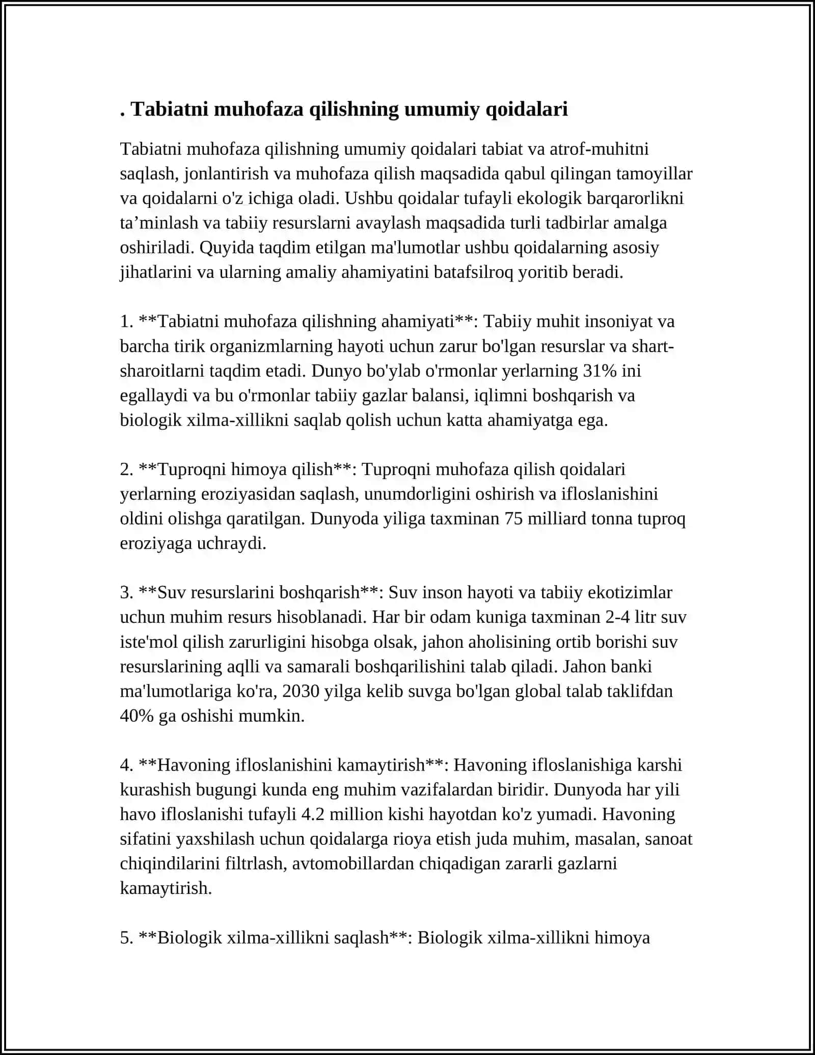 TABIATNI MUHOFAZA QILISH TO'G'RISIDAGI O'ZBEKISTON RESPUBLIKASI QONUNI HAQIDA 4