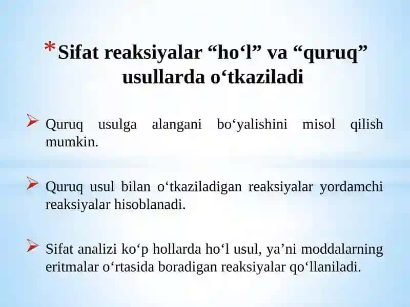 Sifat reaksiyalarini O’TKAZISH 4