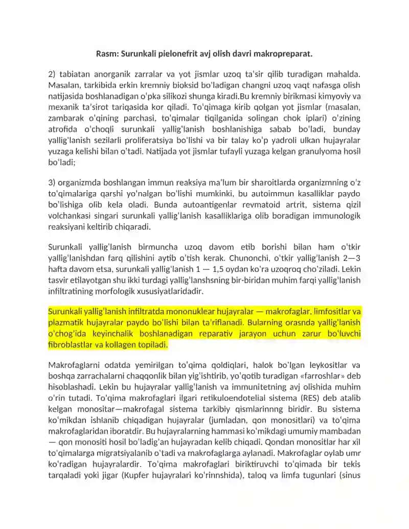 Surunkali yallig‘lanish.  Yallig‘lanishni tizimli tasirlari. Xujayra reparatsiyasi. 4