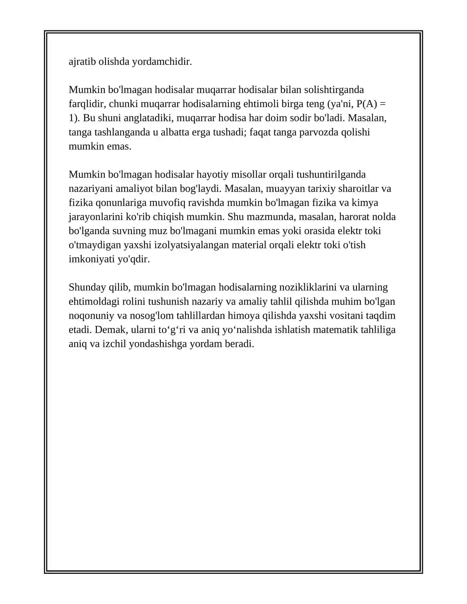 HODISALAR USTIDA AMALLAR MUMKIN BO'LMAGAN VA MUQARRAR HODISALAR 4