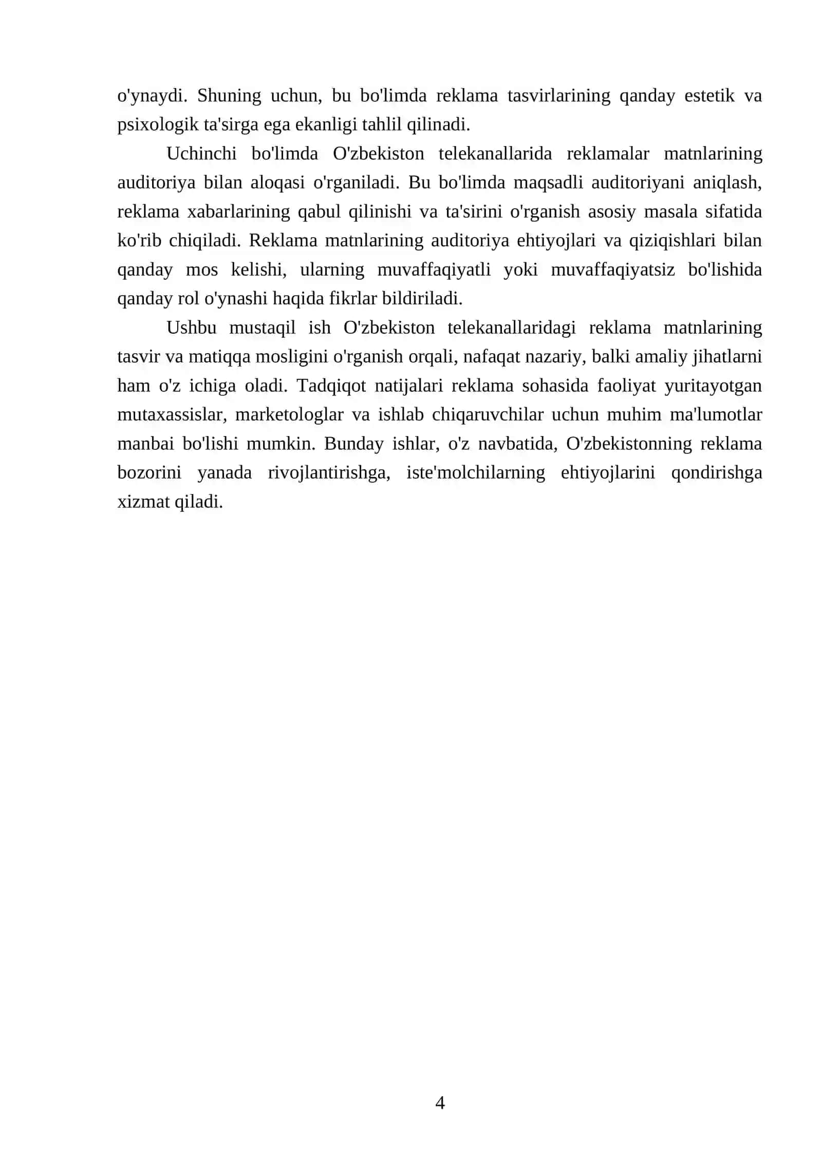 O'zbekiston telekanallarida berilayotgan reklamalar matining tasvir va matiqqa mosligi tahlil qilish 4