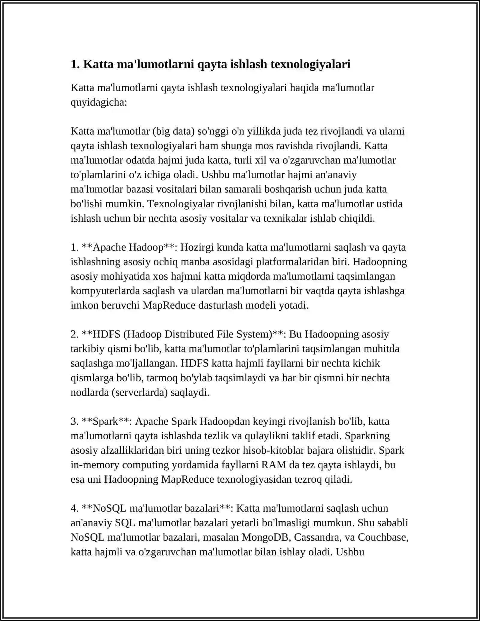 Katta ma'lumotlarni qayta ishlash texnologiyalari 4