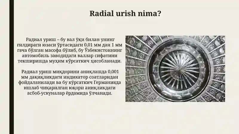 Markazga òrnatilgan valning radial tepishini òlchash 4