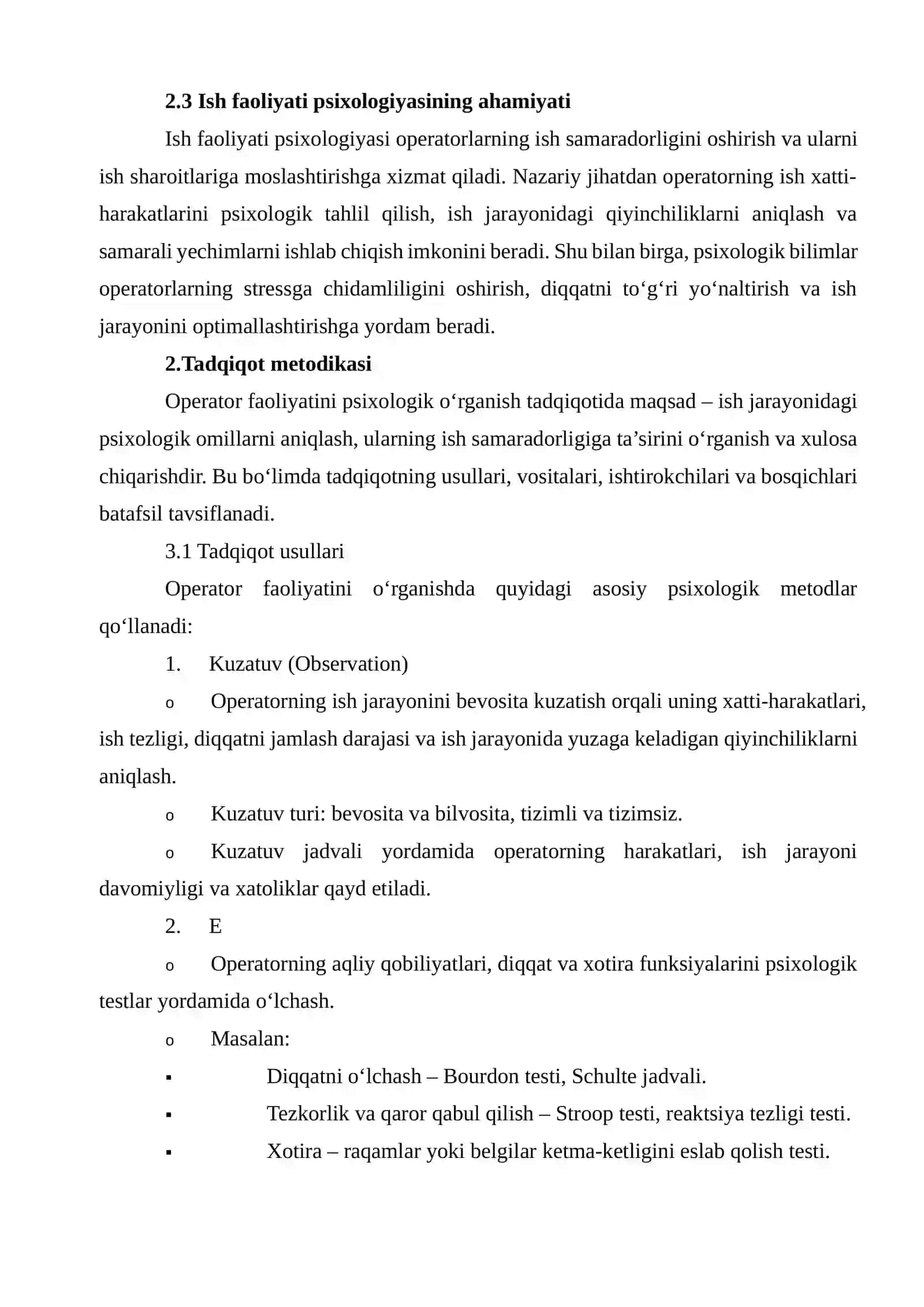 Operator faoliyatini psixologik o’rganish metodi 4