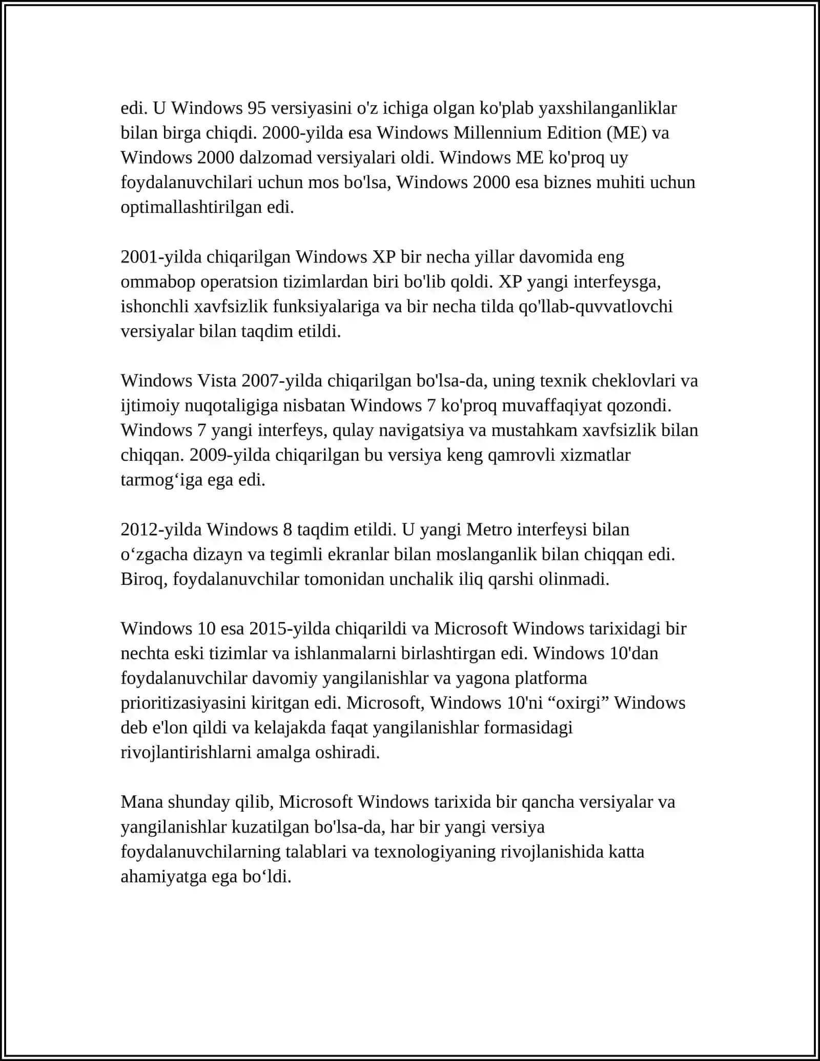 MICROSOFT, WINDOWS,APPLE MACINTOSH VA LUNIZ OPERATSION TIZIMLARINING UMUMIY TAVSIFLARI 4