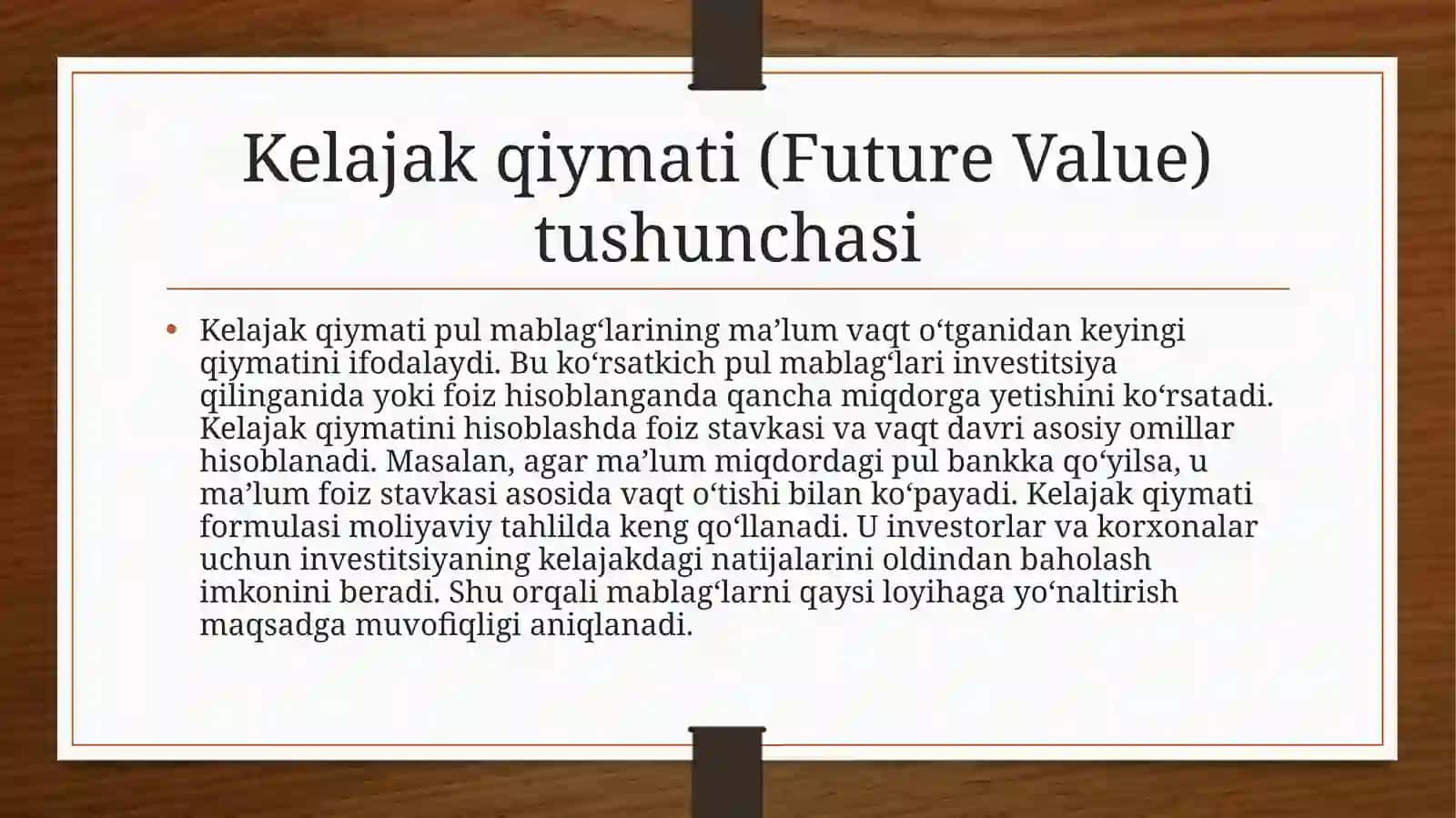 Pulmablag’larining vaqtboyicha qiymati kontseptiyasi 4