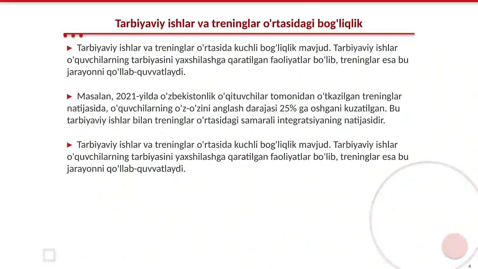 Tarbiyaviy ishlarni tashkil etishda tarbiya treninglaridan foydalanish 4