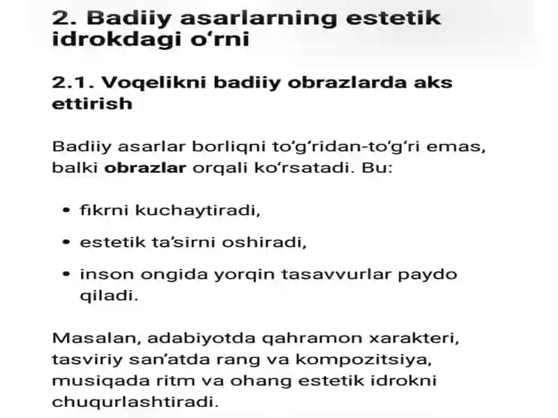 Dunyoning  estetik  idrok etishda badiiy asarlarning ahamiyati 4