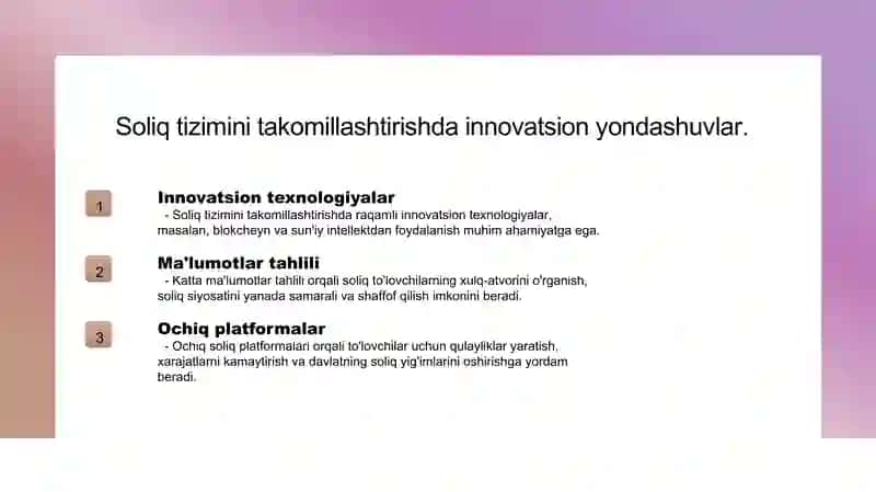 O'zbekiston soliq siyosatini yangilash usullari 4