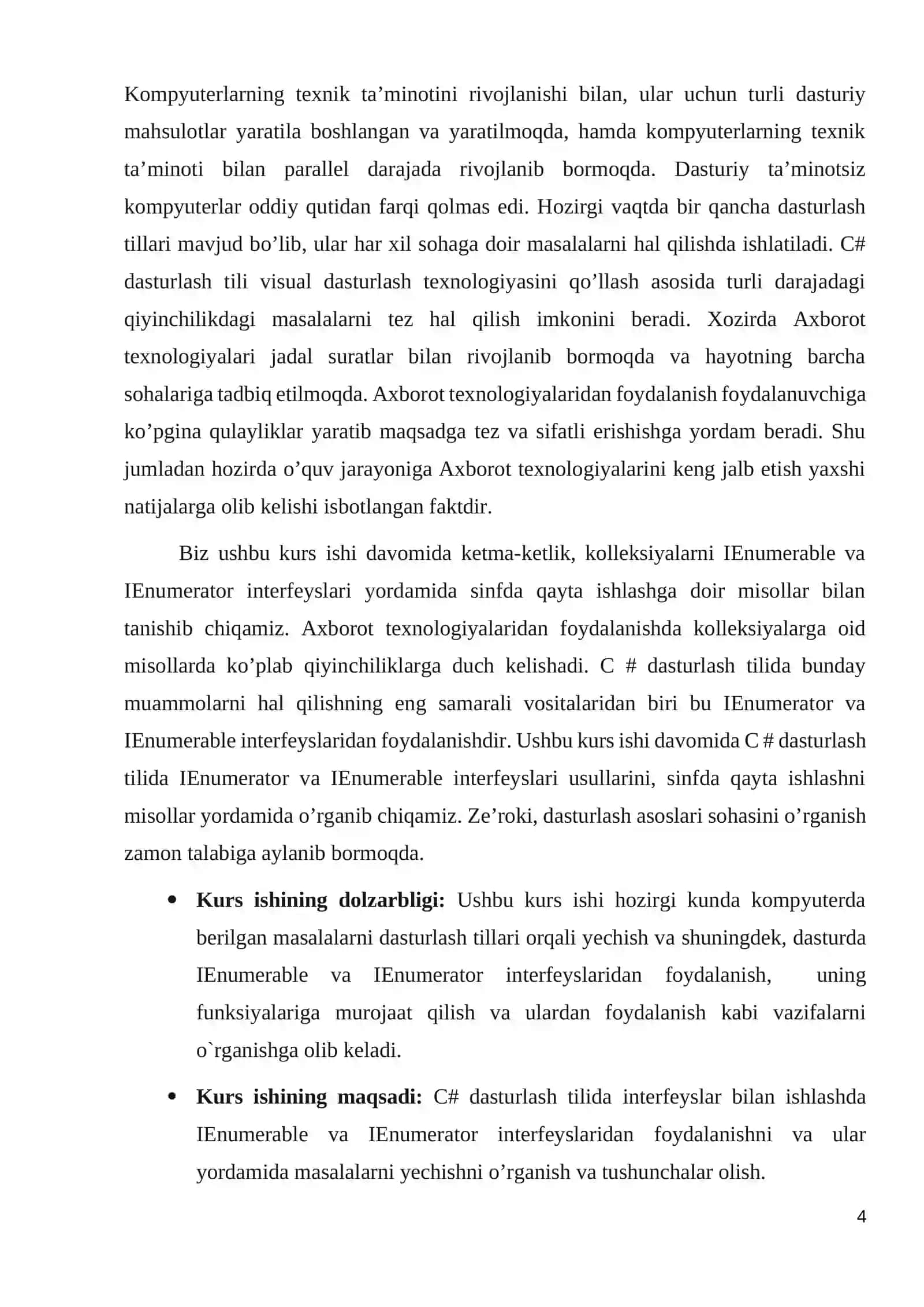 Dasturlash asoslari fanidan IErumerable va IErumerator interfeysi metodlarini sinfda qayta aniqlash 4