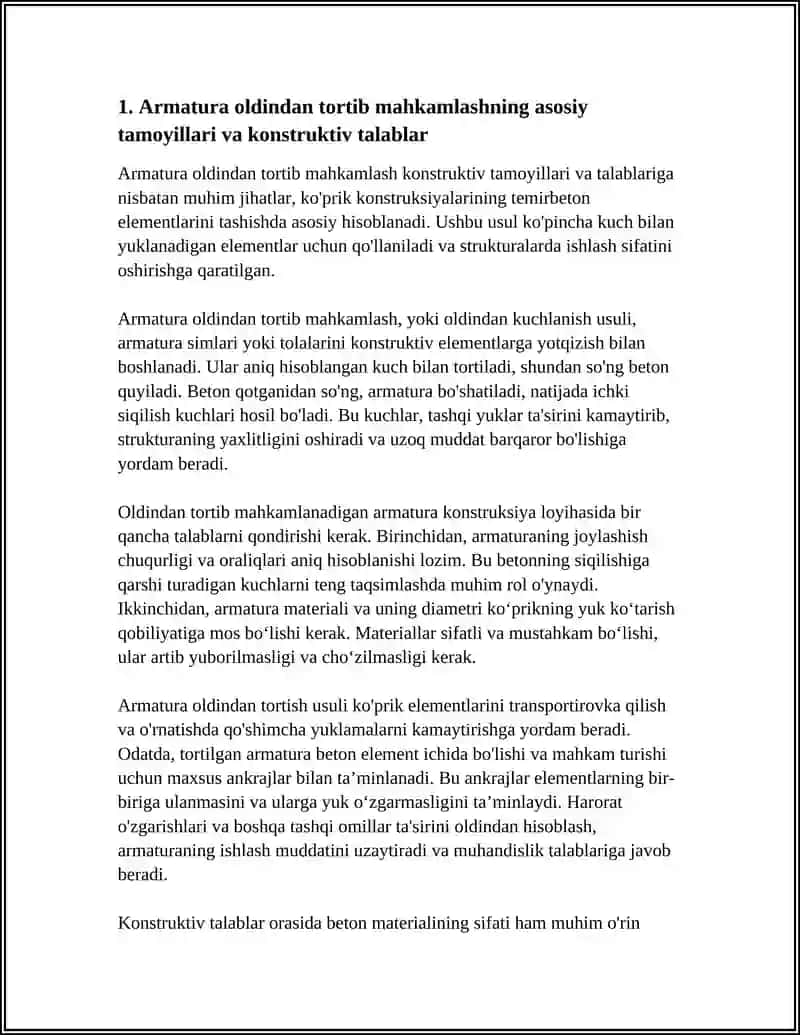 ARMATURANI OLDINDAN TORTIB MAHKAMLASH KOʻPRIK KONSTRUKSIYALARINING TEMIRBETON ELEMENTLARINI TASHISH 4