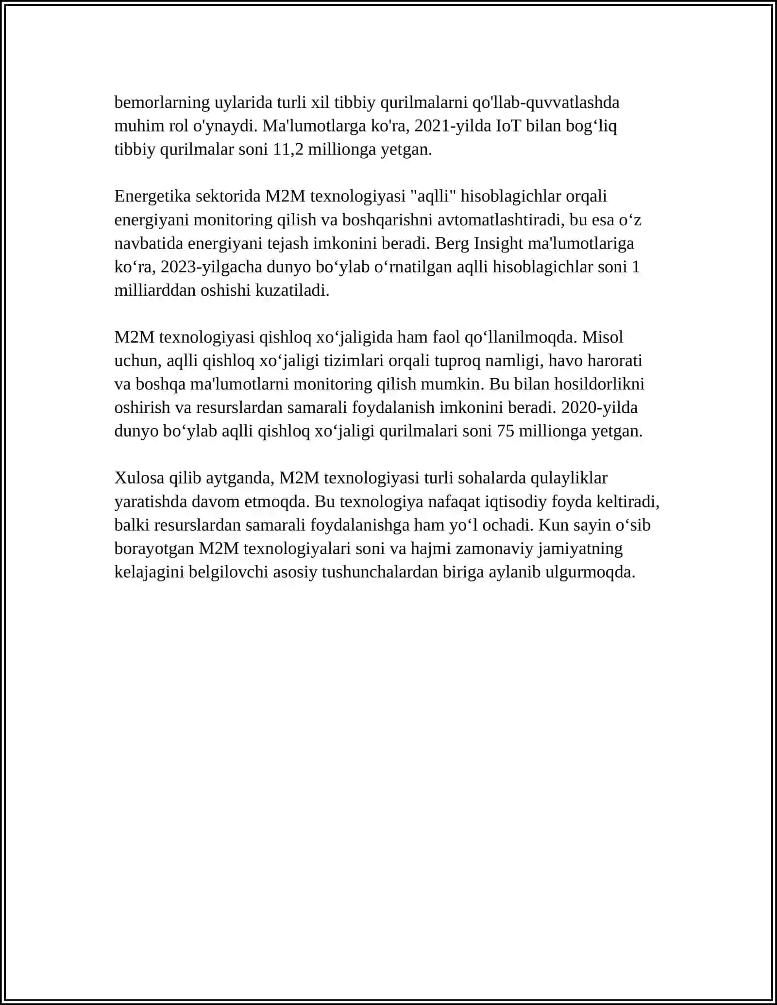 M2M TEXNOLOGIYASI- INTERNET ASHYOLARI ASOSI SIFATIDA 4