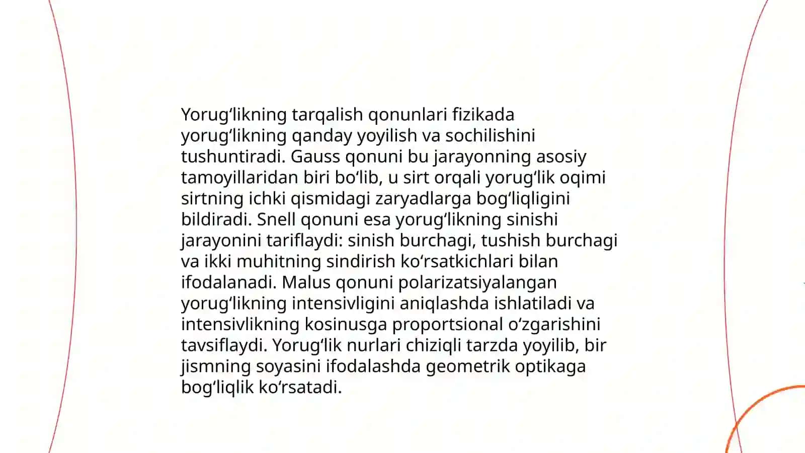 Yorugʻlikning tabiati va xossalari linzalar va linzalarda tasvirlarning hosil boʻlishi 4