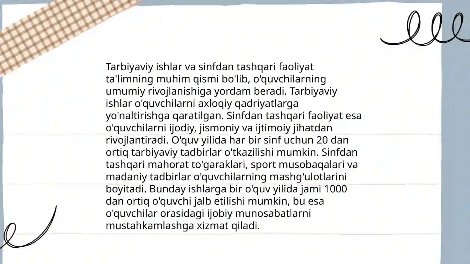 Sinfdan tashqari ishlarni tashkil etishning maqsadi va vazifasini organish 4