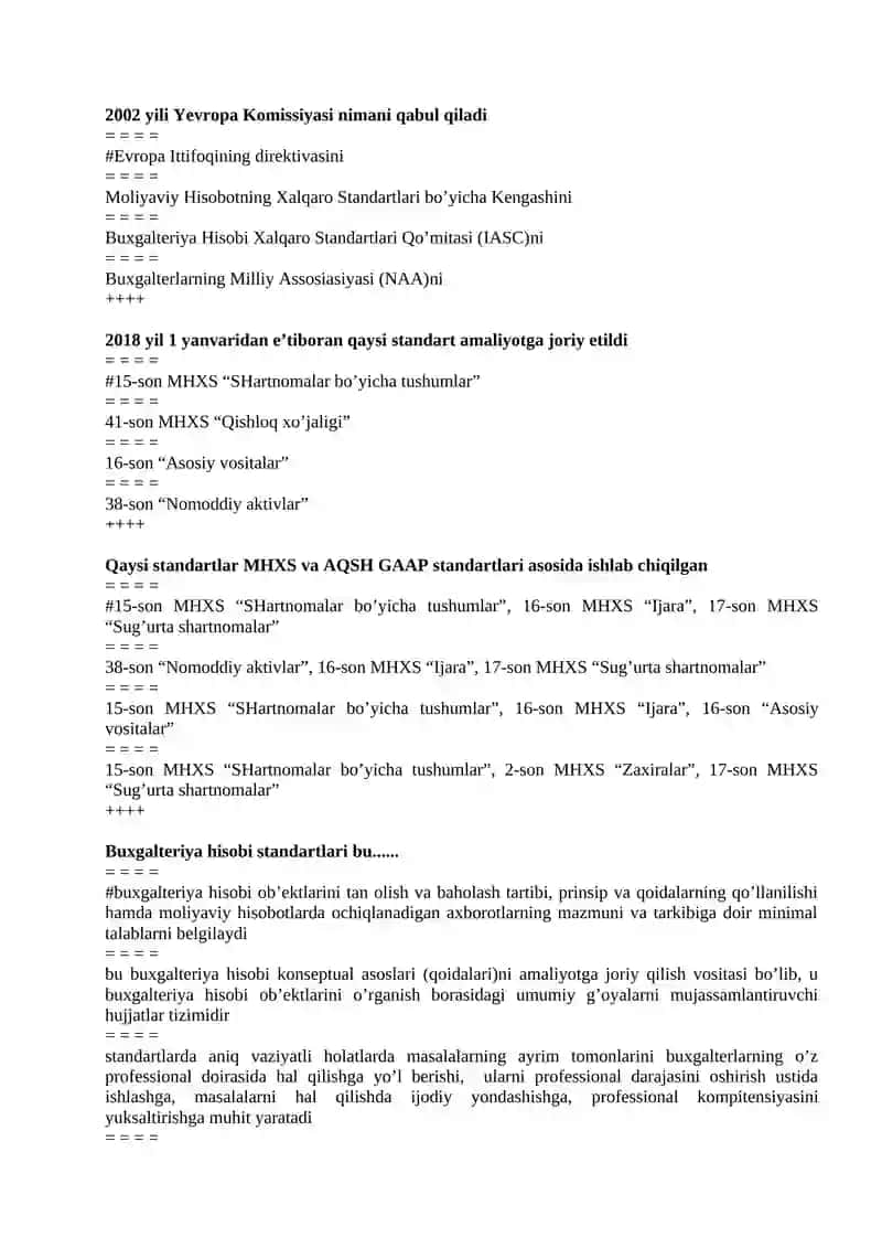 MOLIYAVIY HISOBOTNING XALQARO STANDARTLARi fanidan TEST SAVOLLARI 4