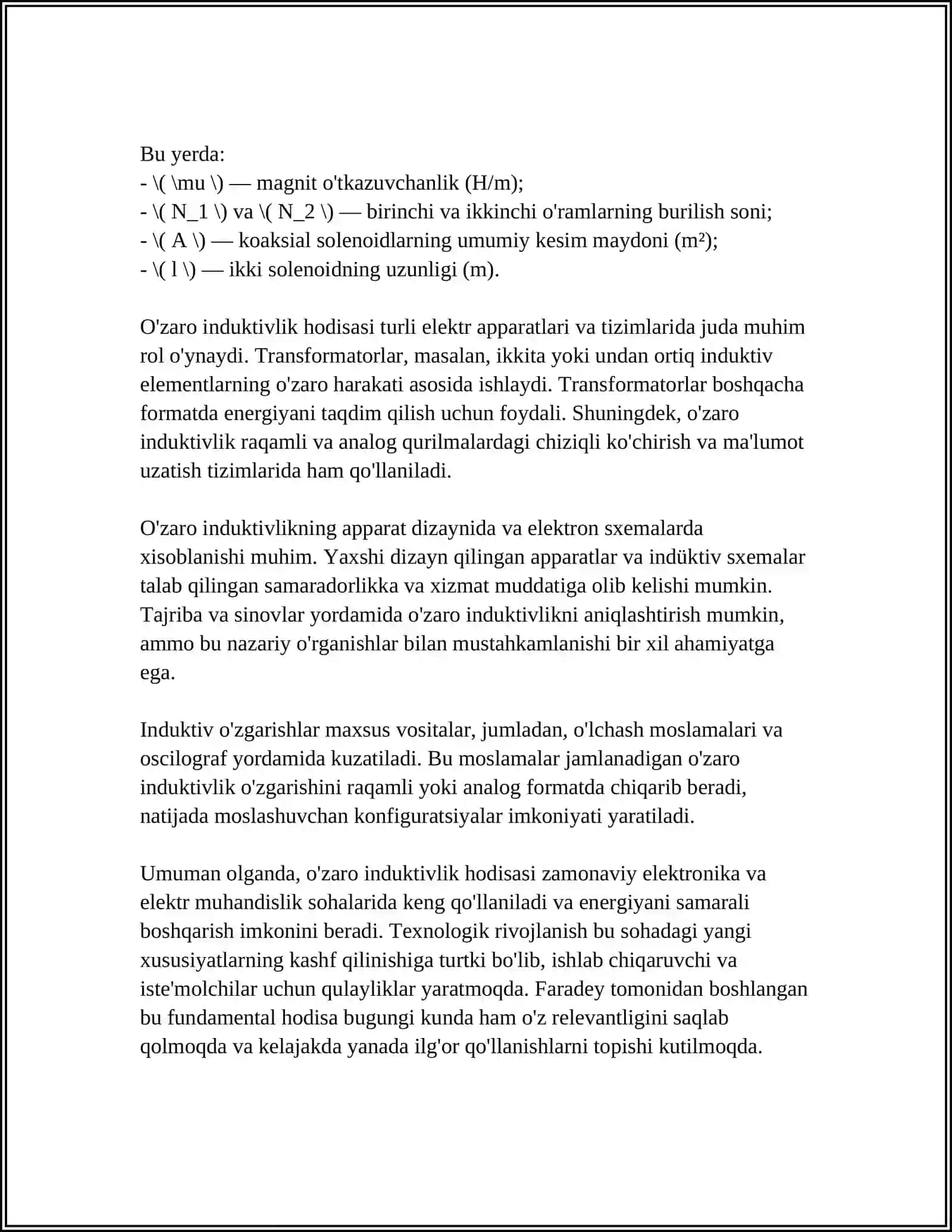 ELEKTRMEXANIKADA O'ZARO INDUKTIVLIK 4
