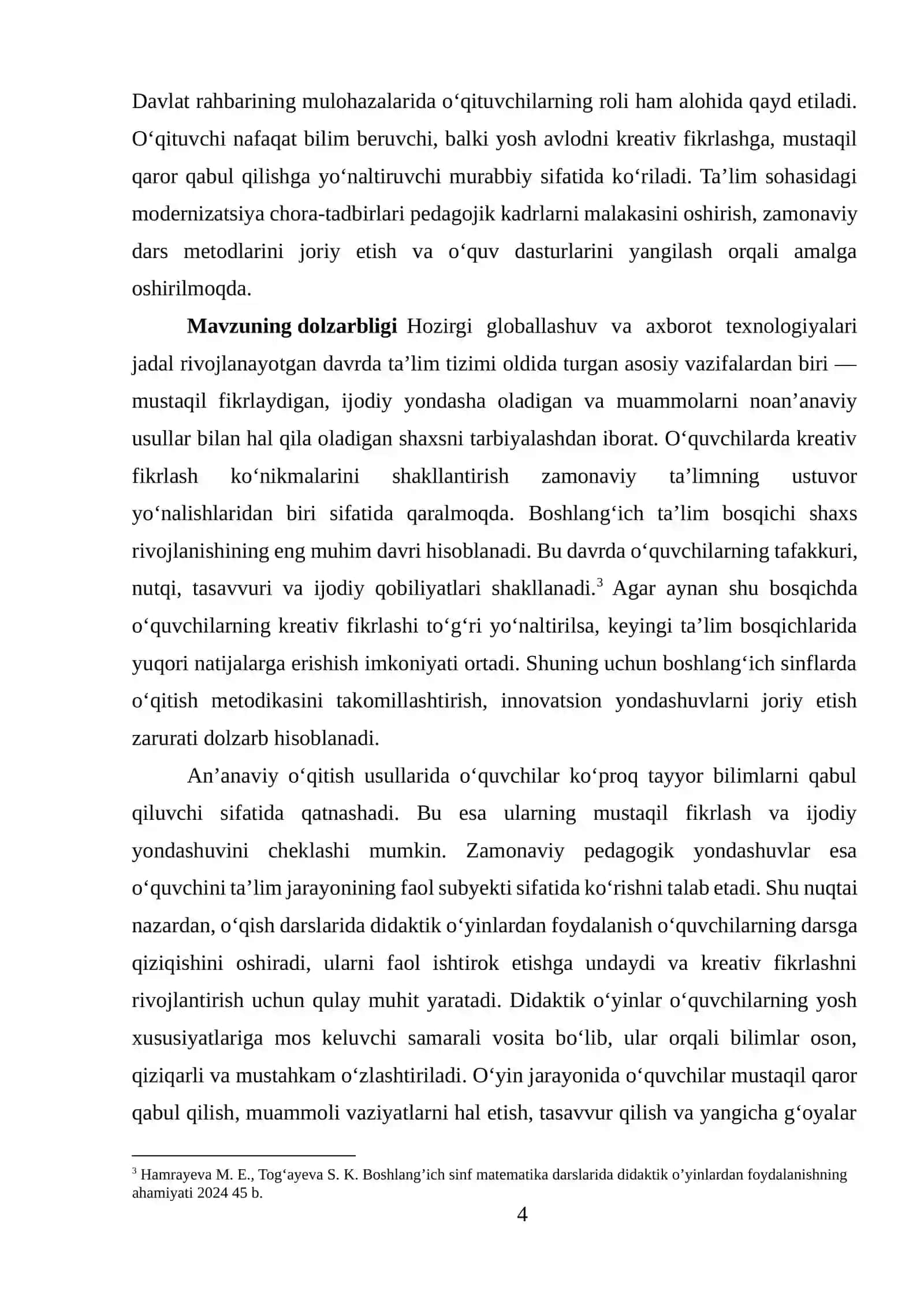 Boshlang‘ich sinf o‘qish darslarida didaktik o‘yinlardan foydalanish orqali kreativ fikrlash samaradorligini oshirish 4