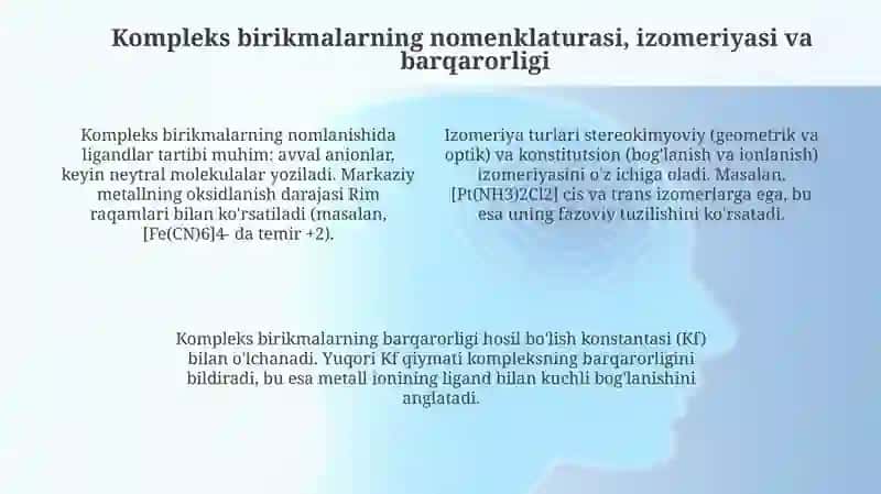 Kompleks birikmalar va Bio-kompleks birikmalar 4