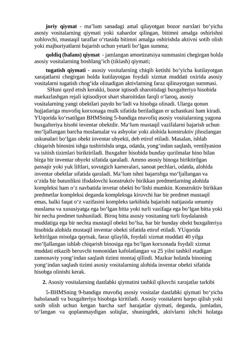 Asosiy vositalar hisobini tashkil etish va ularni baholash 4