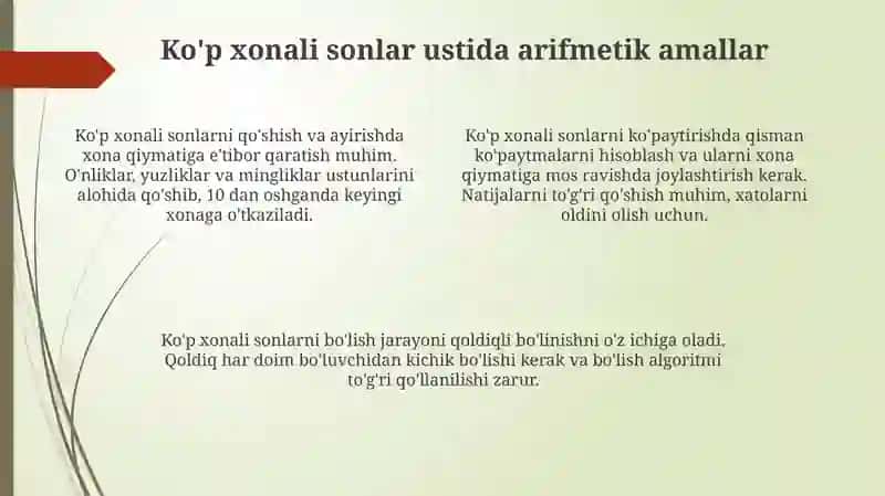 Ko'p xonali sonlar va xona qiymati 4