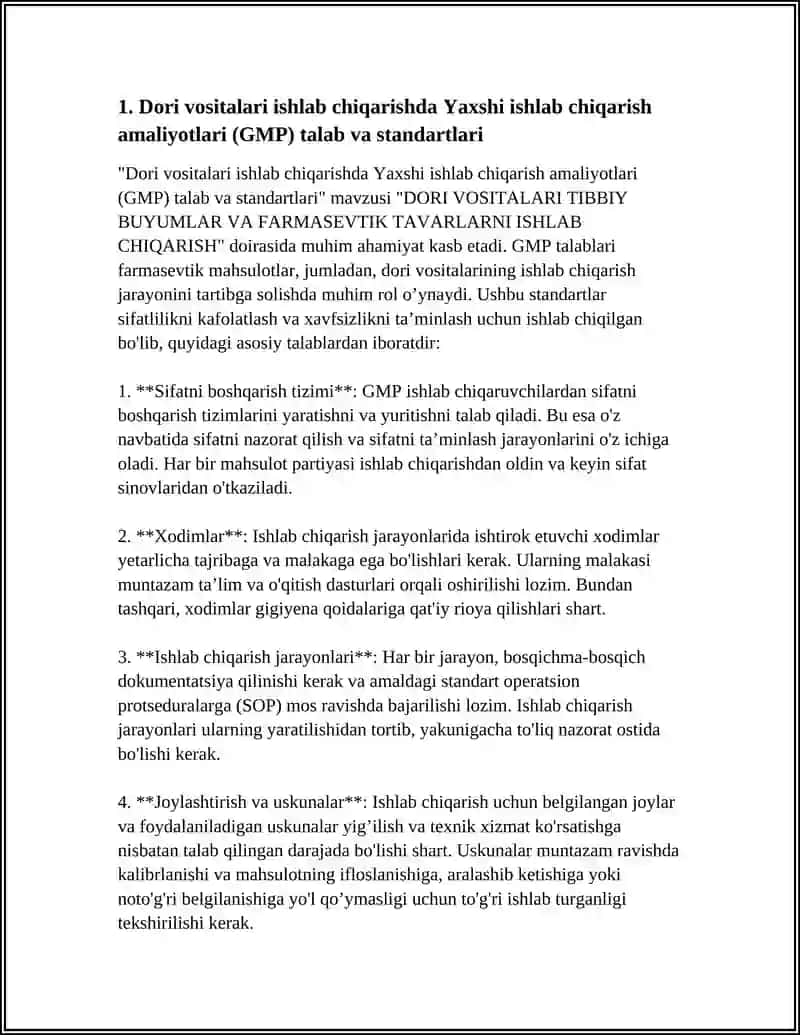 DORI VOSITALARI TIBBIY BUYUMLAR VA FARMASEVTIK TAVARLARNI ISHLAB CHIQARISH 4