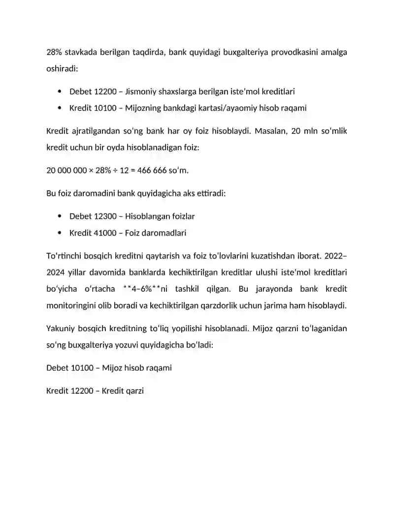 Tijorat banklarning jismoniy shaxslarga ajratgan kreditining xisobi va uning auditi 4