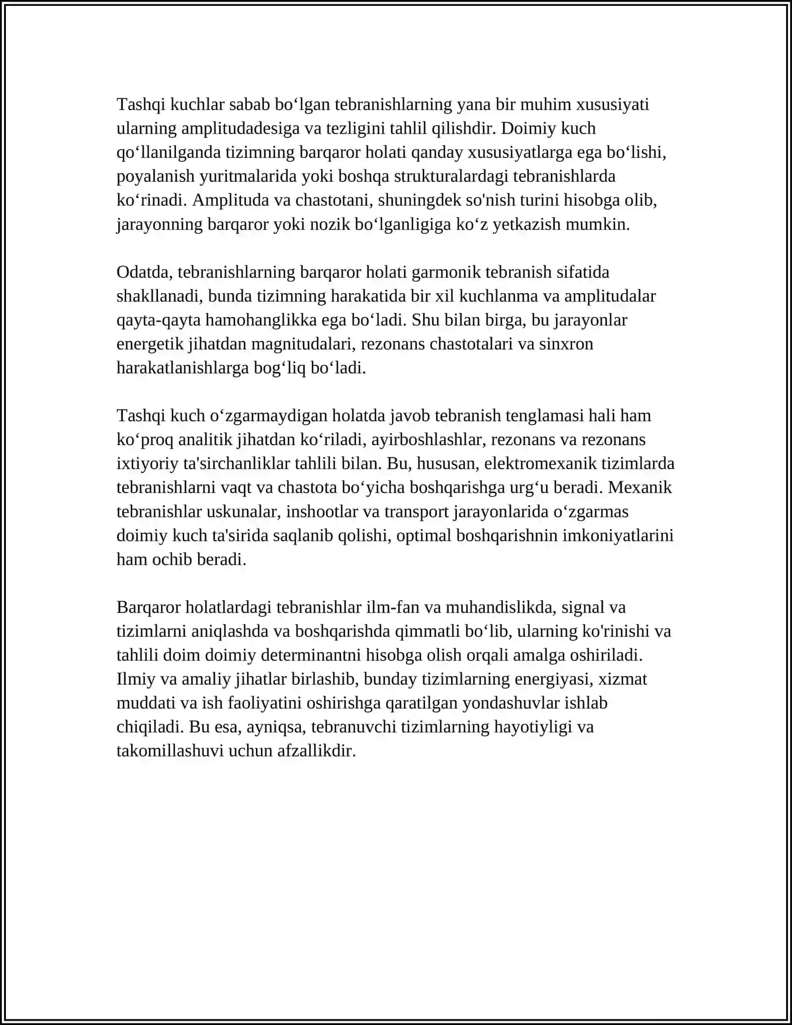 Tashqi Kuch Oʻzgarmas va Davriy Boʻlgan Holatda Tebranishlar 4