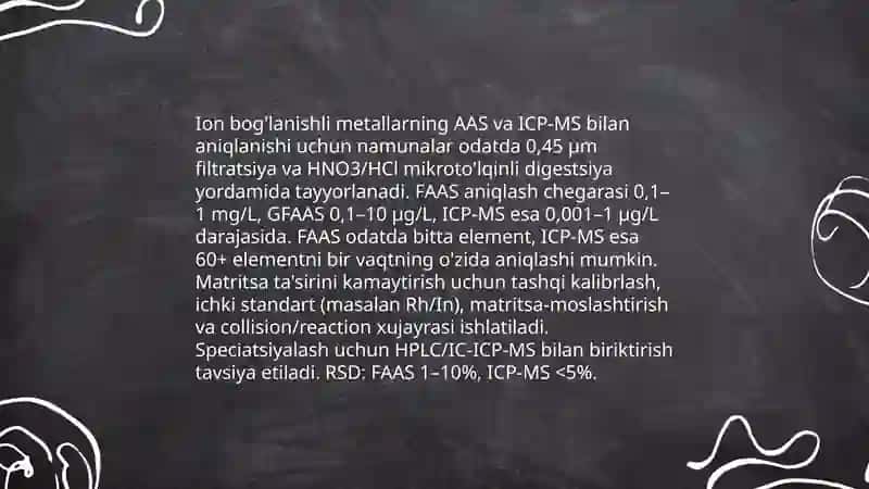 Tuproq va suvning ifloslanishidan ion boglanishli birikmalarni aniqlash g'oyasi 4